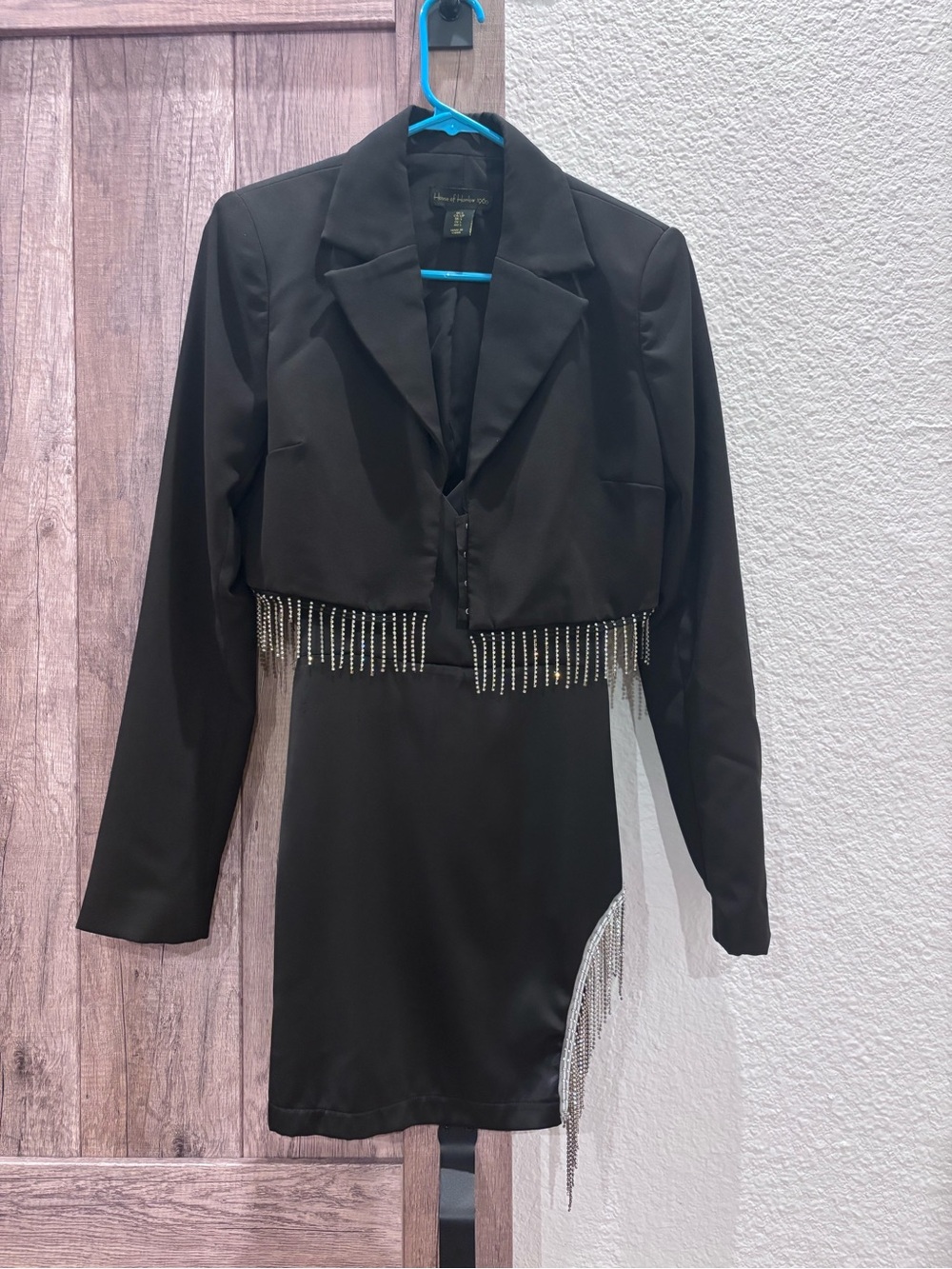 House of Harlow 1960 Black Mini Dress Jacket Set with Sequin Fringe